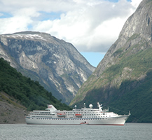 Cruise ship Ocean Majesty on the Naeroy Fjord. By Stig Gunnar Myren.